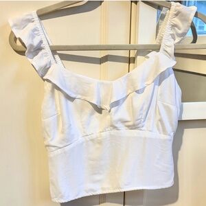 Abercrombie & Fitch White Ruffled Straps / Front Tank Top
